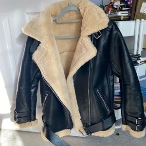 Oversized Faux Fur Leather Jacket